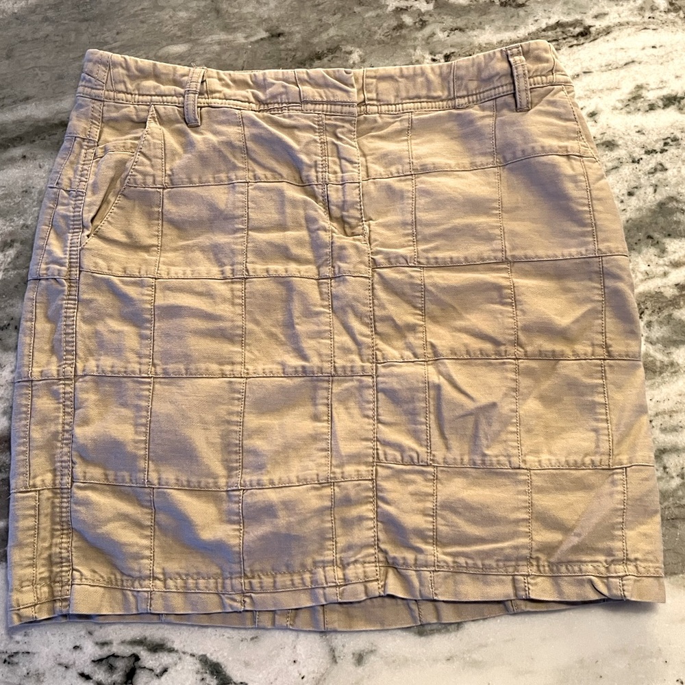 Khaki Colored Patchwork Ann Taylor Loft Midi Skirt - image 1